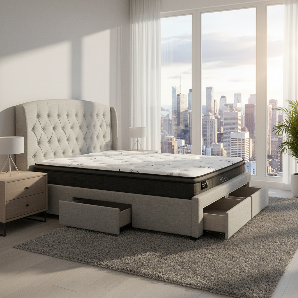 Rutherford King Fabric Bed with Drawers – Grey