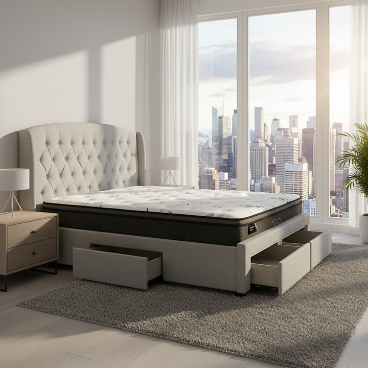 Rutherford King Fabric Bed with Drawers – Grey