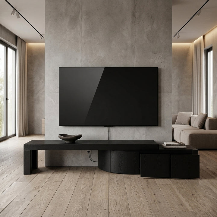 Ruvo Extendable TV Entertainment Unit - Black Oak