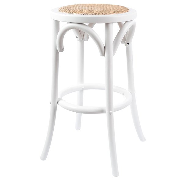 65cm Luca Wood & Rattan Barstool – White