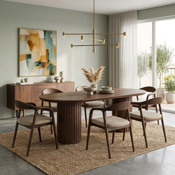 Sally Set of 2 Dining Chair - Beige + Walnut