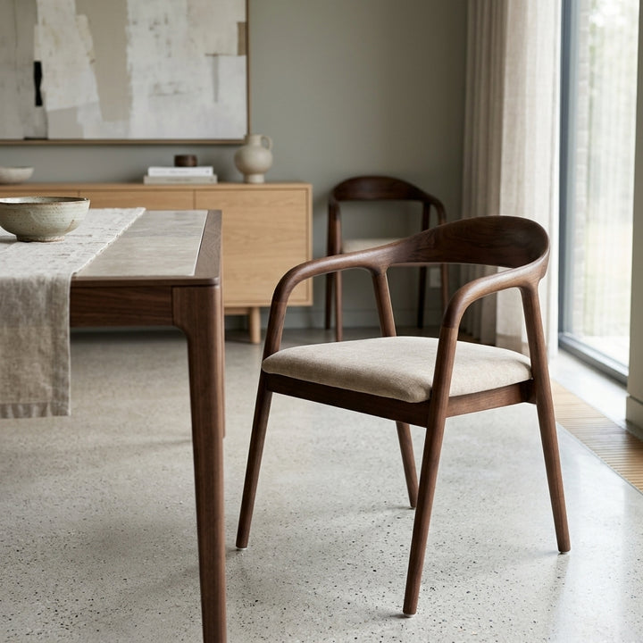 Sally Set of 2 Dining Chair - Beige + Walnut