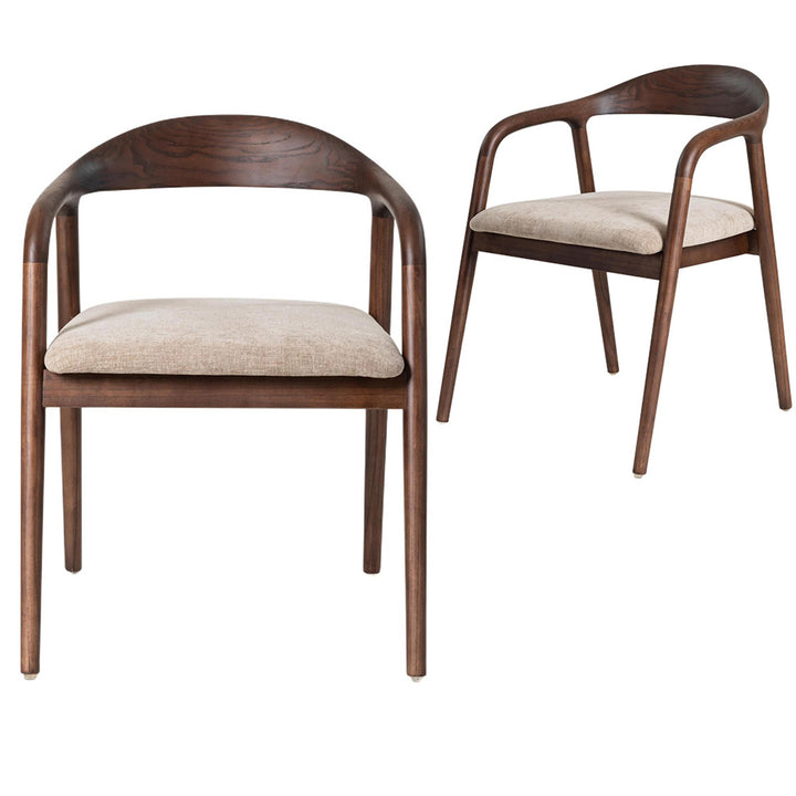 Sally Set of 2 Dining Chair - Beige + Walnut
