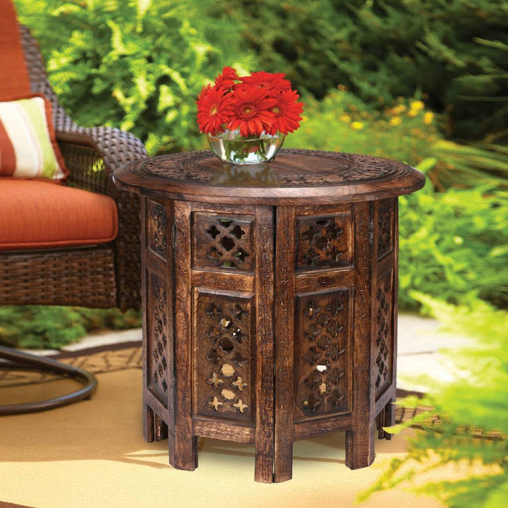 Burnt Izzy Hand-Carved Mango Wood Side Table