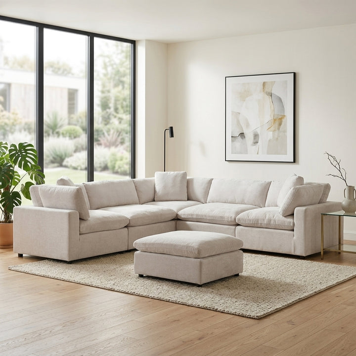 Sanctuary 6 Piece Modular Linen Sofa with Ottoman
