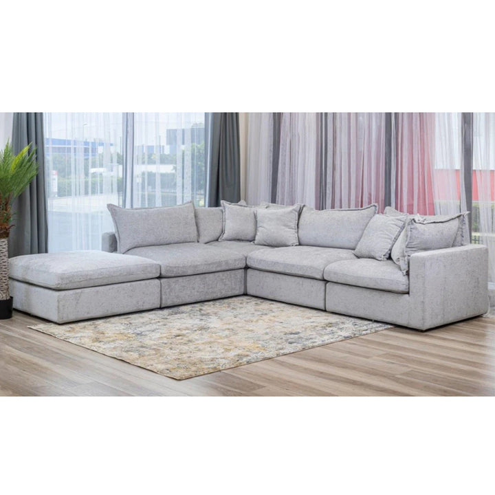 Santa Monica Modular Corner Fabric Sofa + Ottoman - Silver