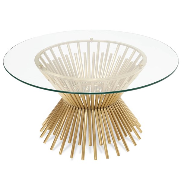 Sassy 90cm Round Glass Coffee Table - Brushed Gold Base