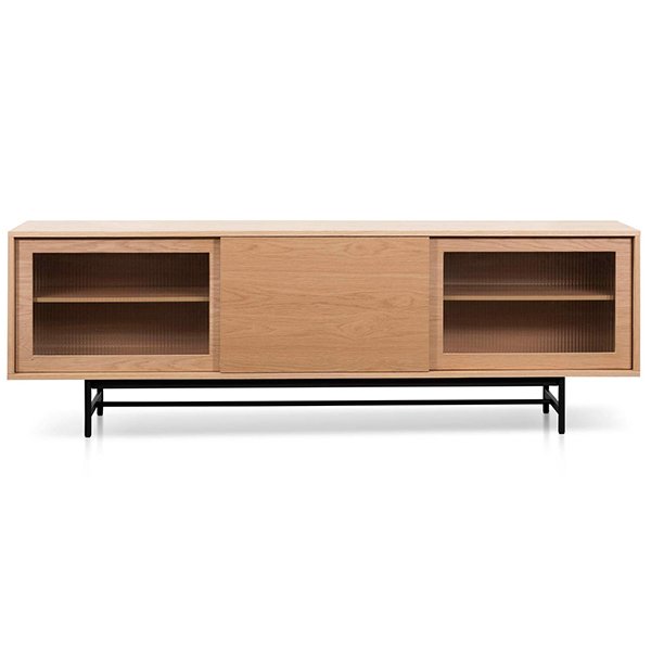 Sergio 2.1m Wooden Entertainment TV Unit - Natural with Flute Glass Door