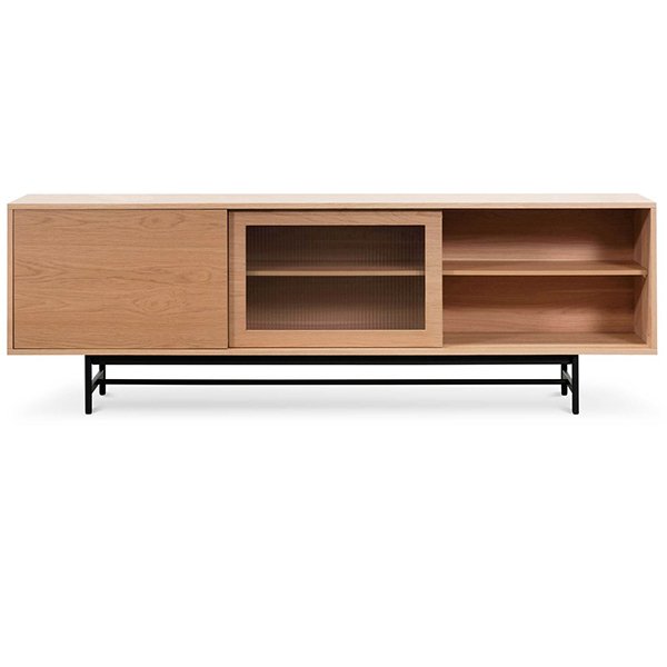 Sergio 2.1m Wooden Entertainment TV Unit - Natural with Flute Glass Door