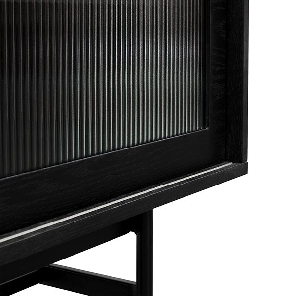 Sergio 2.1m Wooden TV Entertainment Unit - Full Black with Flute Glass Door