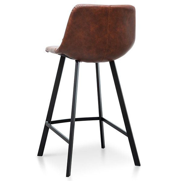 Set Of 2 - Duke 65cm Bar Stool - Cinnamon Brown PU Leather