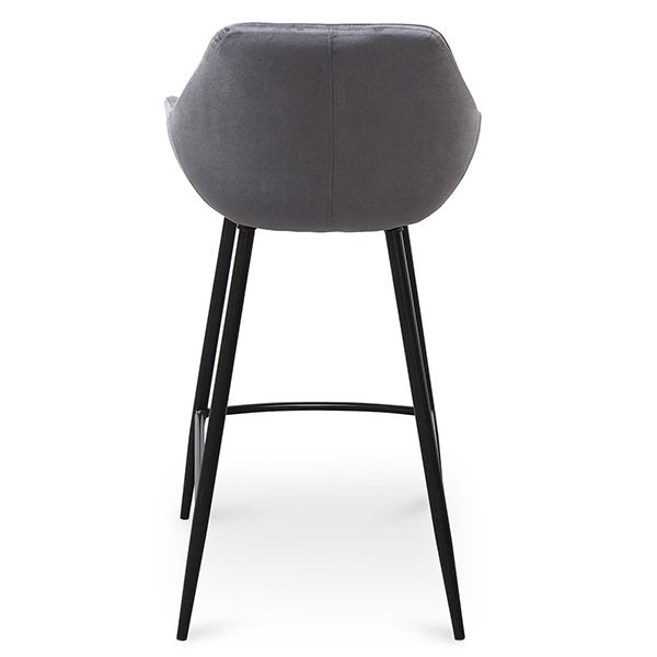 Set of 2 - Cody PU Leather 68cm Bar Stool - Antique Black - Charcoal Velvet