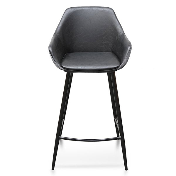 Set of 2 - Cody PU Leather 68cm Bar Stool - Antique Black - Charcoal Velvet