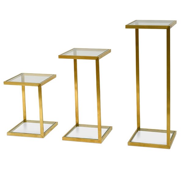 Set of 3 Luke Glass Side Table - Gold Base