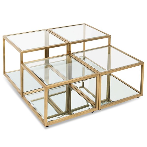 Set of 4 - Oxford 100cm Glass Coffee Table - Brushed Gold Base