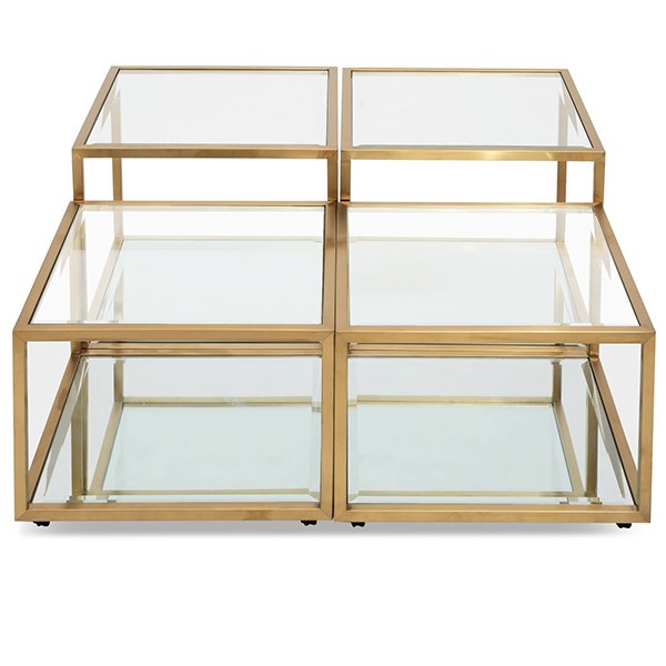 Set of 4 - Oxford 100cm Glass Coffee Table - Brushed Gold Base