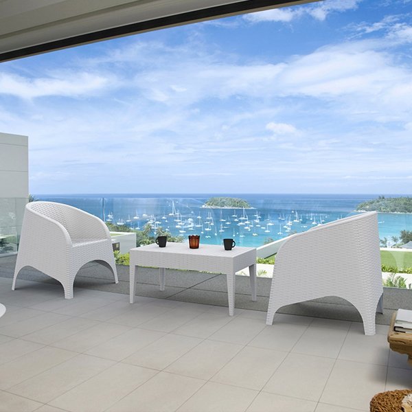 Siesta Aruba Commercial Grade Resin Wicker Indoor Outdoor Armchair - White