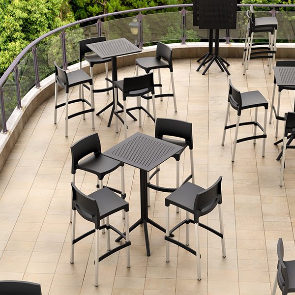 Siesta Sky Commercial Grade Indoor Outdoor Square Folding Bar Table 60cm - Black