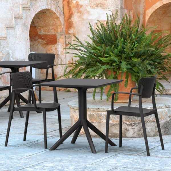 Siesta Sky Commercial Grade Indoor Outdoor Square Dining Table 70cm - Black