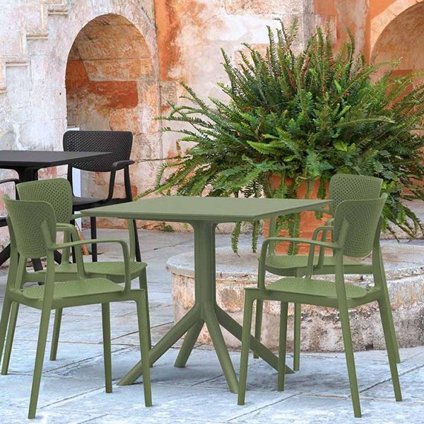 Siesta Sky Commercial Grade Indoor Outdoor Square Dining Table 80cm - Olive Green