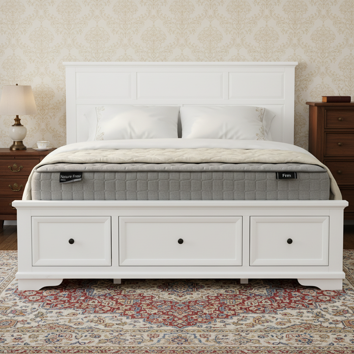 Snowden White Timber King Storage Bed