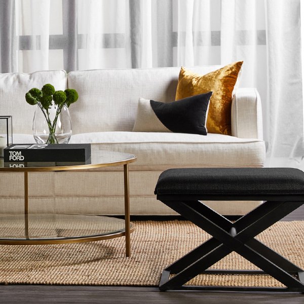 Spencer Black Timber Stool - Black Linen