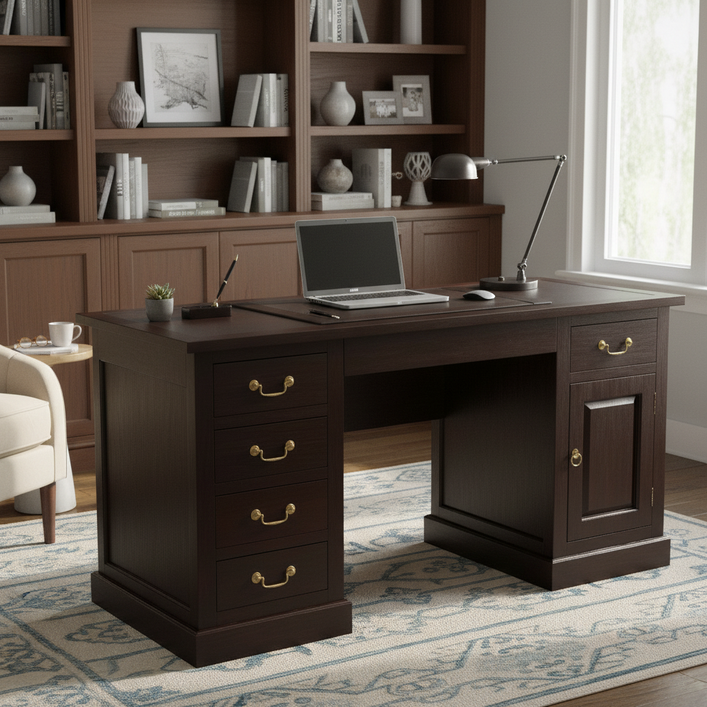 St Kilda Solid Timber 160cm Writing Desk - Chocolate