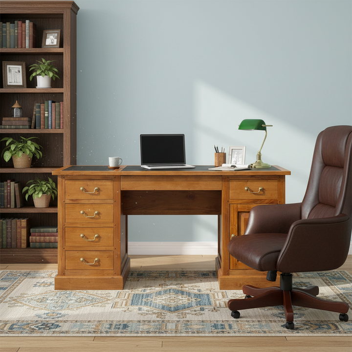 St Kilda Solid Timber 160cm Writing Desk - Light Pecan