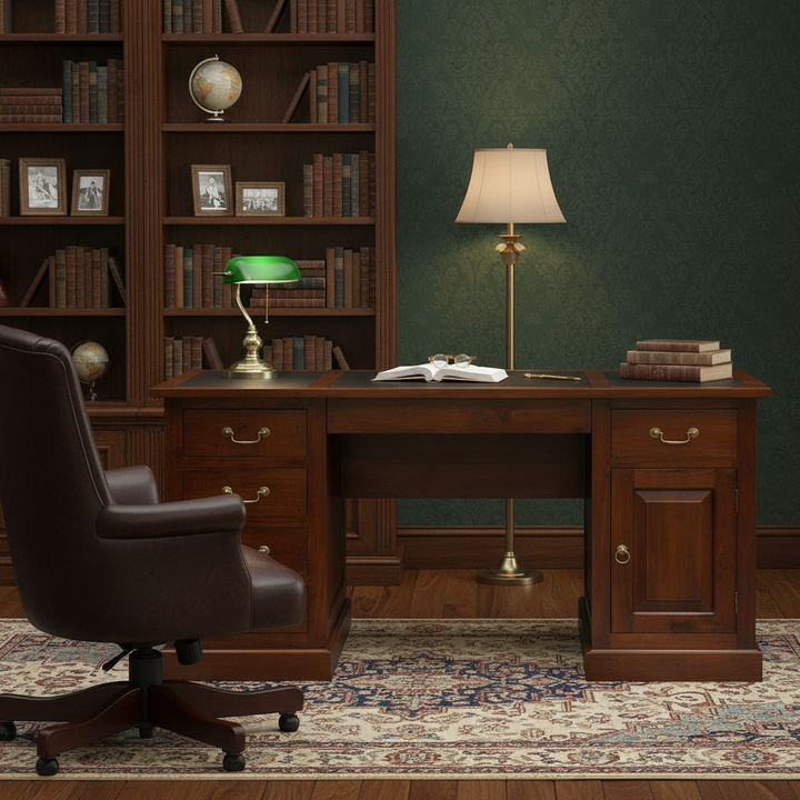 St Kilda Solid Timber 160cm Writing Desk - Mahogany