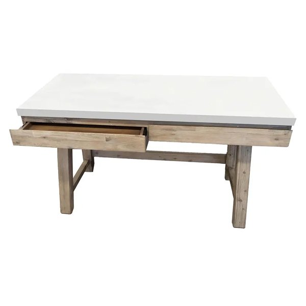 Stony 140cm Computer Writing Desk with Concrete Top - White