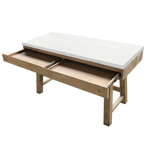 Stony 140cm Computer Writing Desk with Concrete Top - White