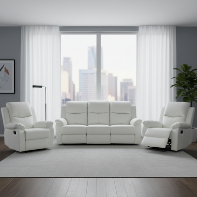 Stratford 3 Piece Leather Recliner Sofa Set - Off White
