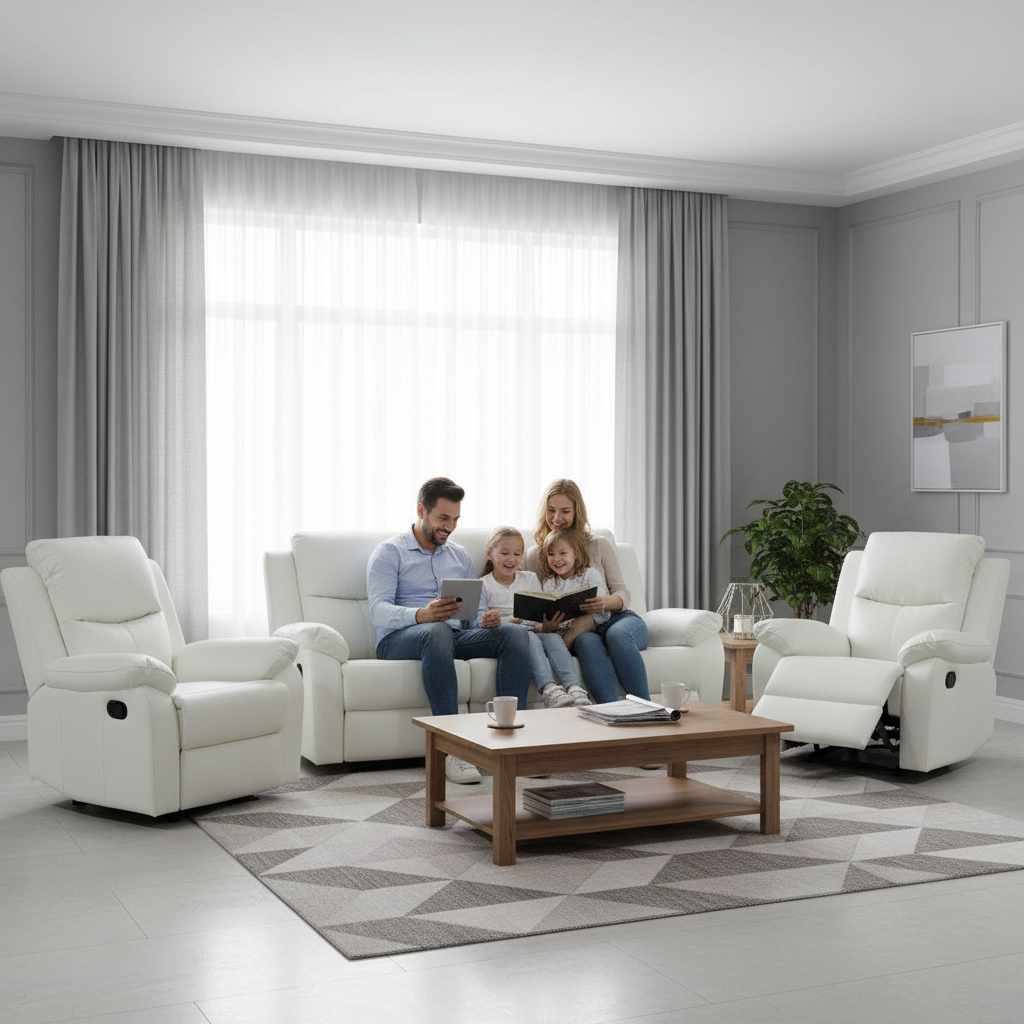 Stratford 3 Piece Leather Recliner Sofa Set - Off White