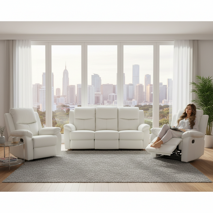 Stratford 3 Piece Leather Recliner Sofa Set - Off White