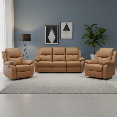 Stratford 3 Piece Leather Recliner Sofa Set - Tan