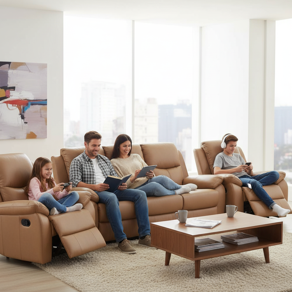 Stratford 3 Piece Leather Recliner Sofa Set - Tan