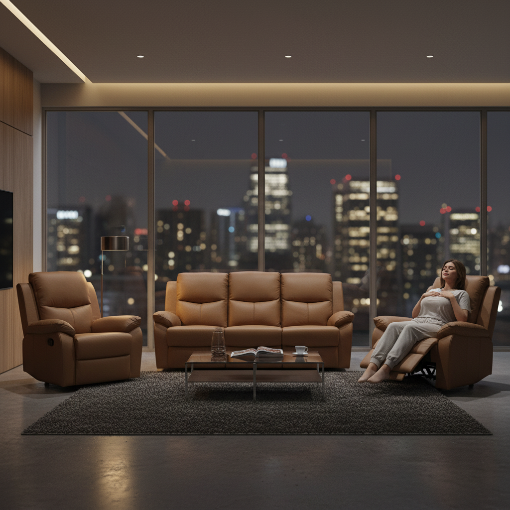 Stratford 3 Piece Leather Recliner Sofa Set - Tan