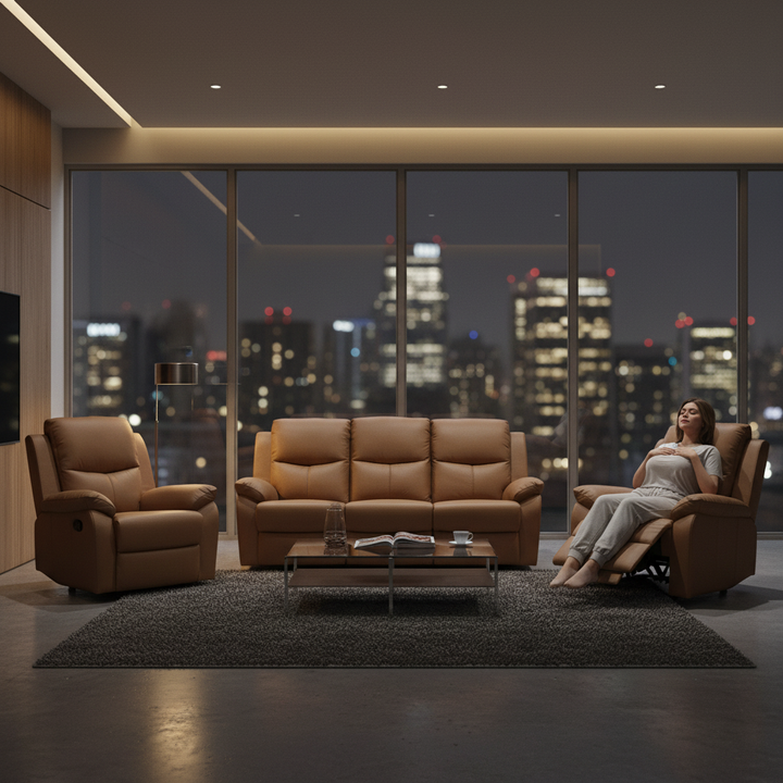 Stratford 3 Piece Leather Recliner Sofa Set - Tan