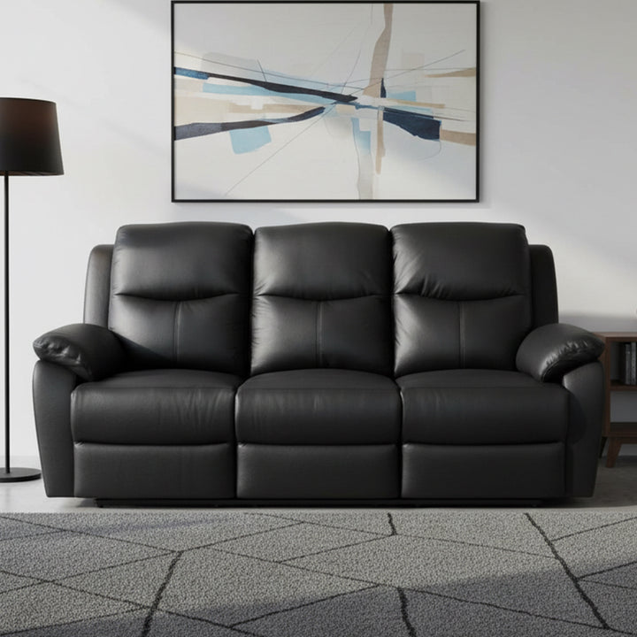 Stratford 3 Seater Leather Recliner Sofa - Black