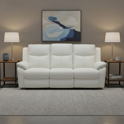 Stratford 3 Seater Leather Recliner Sofa  - Off White