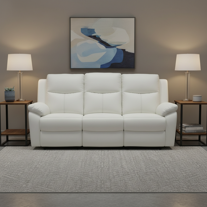Stratford 3 Seater Leather Recliner Sofa  - Off White