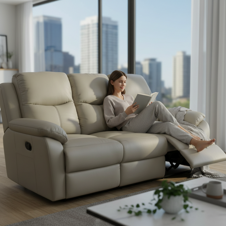 Stratford 3 Seater Leather Recliner Sofa - Taupe