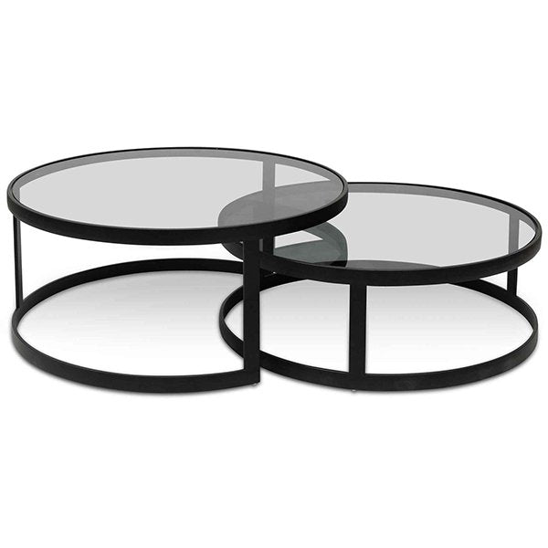 Sweeney Nested Grey Glass Coffee Table - Black Base