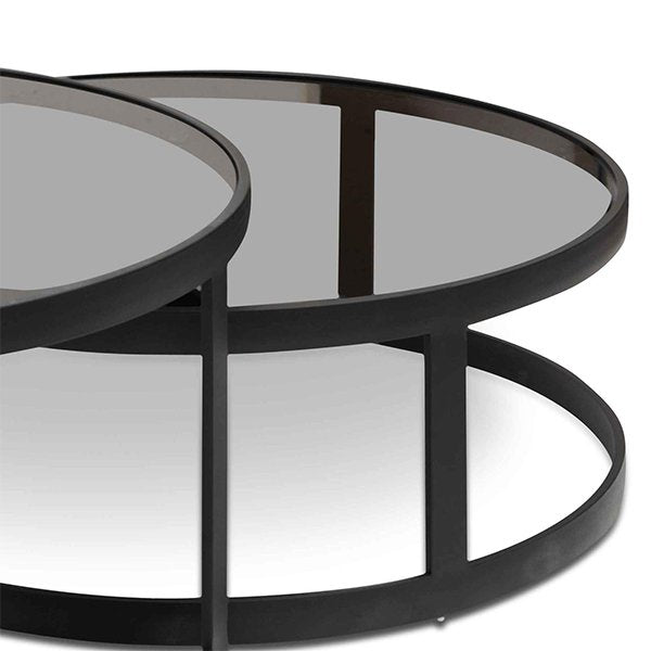 Sweeney Nested Grey Glass Coffee Table - Black Base