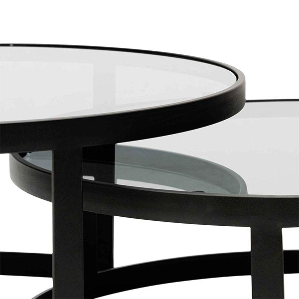 Sweeney Nested Grey Glass Coffee Table - Black Base