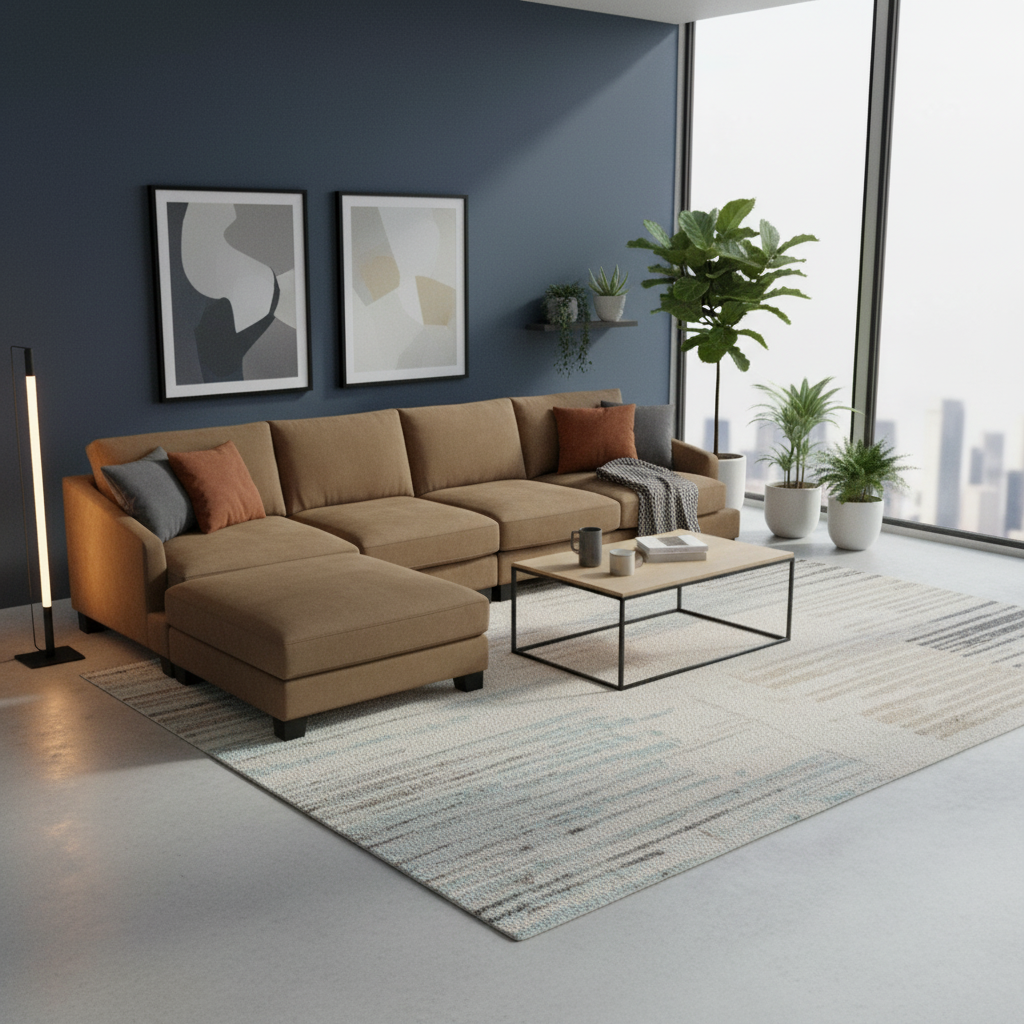 Taree 4 Seater Sofa with Ottoman - Red Brown