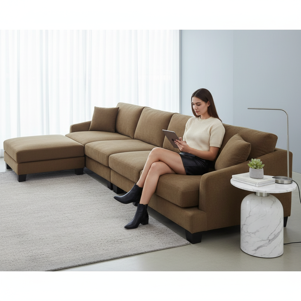 Taree 4 Seater Sofa with Ottoman - Red Brown