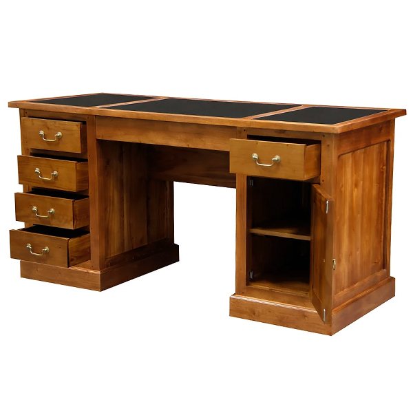 Tasmania Mahogany Timber 160cm Writing Desk with Leatherette Top - Light Pecan