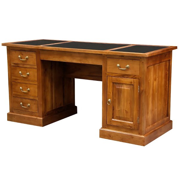 Tasmania Mahogany Timber 160cm Writing Desk with Leatherette Top - Light Pecan