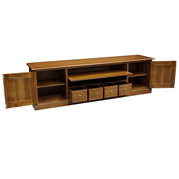 Tasmania Mahogany Timber 2 Door 4 Drawer 200cm TV Unit - Light Pecan